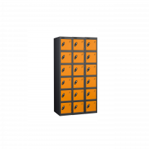 Nest of 3 Metal Storage Lockers | 6 Doors | 1780 x 305 x 305mm | Black Carcass | Orange Door | Cam Lock | Probe