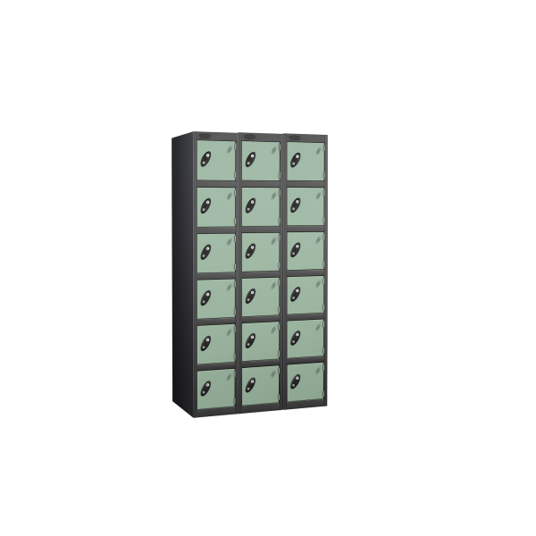 Nest of 3 Metal Storage Lockers | 6 Doors | 1780 x 305 x 305mm | Black Carcass | Jade Door | Cam Lock | Probe