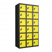 Nest of 3 Metal Storage Lockers | 6 Doors | 1780 x 305 x 305mm | Black Carcass | Lemon Door | Cam Lock | Probe