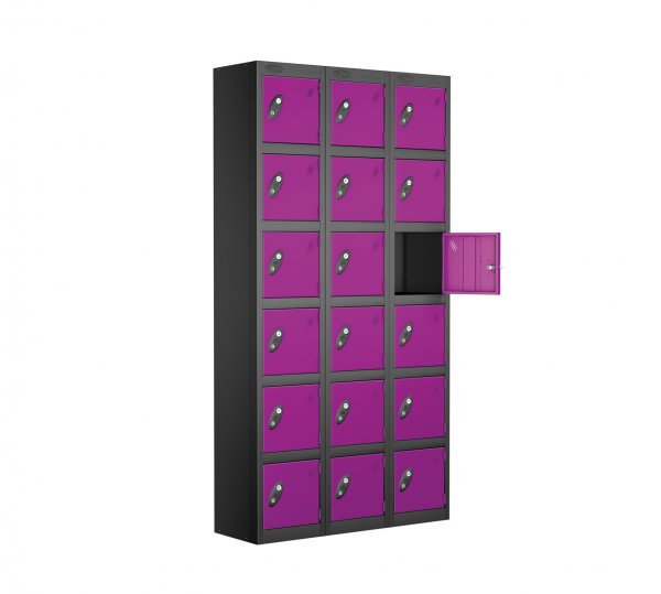 Nest of 3 Metal Storage Lockers | 6 Doors | 1780 x 305 x 305mm | Black Carcass | Lilac Door | Cam Lock | Probe