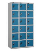 Nest of 3 Metal Storage Lockers | 6 Doors | 1780 x 305 x 305mm | Silver Carcass | Blue Door | Cam Lock | Probe