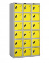 Nest of 3 Metal Storage Lockers | 6 Doors | 1780 x 305 x 305mm | Silver Carcass | Lemon Door | Cam Lock | Probe