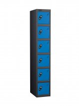 Single Metal Storage Locker | 6 Doors | 1780 x 305 x 380mm | Black Carcass | Blue Door | Cam Lock | Probe