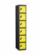 Single Metal Storage Locker | 6 Doors | 1780 x 305 x 380mm | Black Carcass | Lemon Door | Cam Lock | Probe