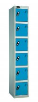 Single Metal Storage Locker | 6 Doors | 1780 x 305 x 380mm | Silver Carcass | Blue Door | Cam Lock | Probe