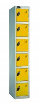 Single Metal Storage Locker | 6 Doors | 1780 x 305 x 380mm | Silver Carcass | Yellow Door | Cam Lock | Probe