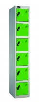 Single Metal Storage Locker | 6 Doors | 1780 x 305 x 380mm | Silver Carcass | Green Door | Cam Lock | Probe