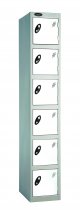 Single Metal Storage Locker | 6 Doors | 1780 x 305 x 380mm | Silver Carcass | White Door | Cam Lock | Probe