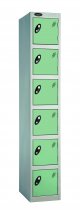 Single Metal Storage Locker | 6 Doors | 1780 x 305 x 380mm | Silver Carcass | Jade Door | Cam Lock | Probe