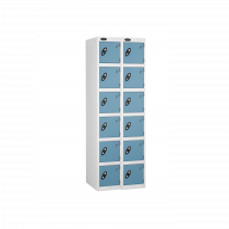 Nest of 2 Metal Storage Lockers | 6 Doors | 1780 x 305 x 380mm | White Carcass | Ocean Door | Cam Lock | Probe