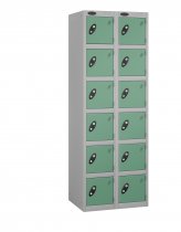 Nest of 2 Metal Storage Lockers | 6 Doors | 1780 x 305 x 380mm | Silver Carcass | Jade Door | Cam Lock | Probe