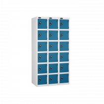 Nest of 3 Metal Storage Lockers | 6 Doors | 1780 x 305 x 380mm | White Carcass | Blue Door | Cam Lock | Probe