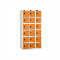 Nest of 3 Metal Storage Lockers | 6 Doors | 1780 x 305 x 380mm | White Carcass | Orange Door | Cam Lock | Probe