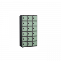 Nest of 3 Metal Storage Lockers | 6 Doors | 1780 x 305 x 380mm | Black Carcass | Jade Door | Cam Lock | Probe