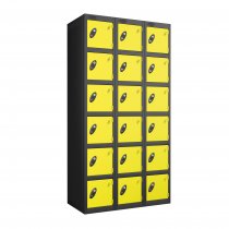 Nest of 3 Metal Storage Lockers | 6 Doors | 1780 x 305 x 380mm | Black Carcass | Lemon Door | Cam Lock | Probe