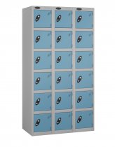 Nest of 3 Metal Storage Lockers | 6 Doors | 1780 x 305 x 380mm | Silver Carcass | Ocean Door | Cam Lock | Probe