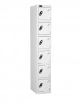 Single Metal Storage Locker | 6 Doors | 1780 x 305 x 460mm | White Carcass | White Door | Cam Lock | Probe