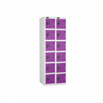 Nest of 2 Metal Storage Lockers | 6 Doors | 1780 x 305 x 460mm | White Carcass | Lilac Door | Cam Lock | Probe