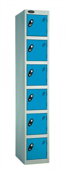 Single Metal Storage Locker | 6 Doors | 1780 x 380 x 460mm | Silver Carcass | Blue Door | Cam Lock | Probe