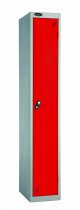 Single Metal Storage Locker | Single Door | 1780 x 305 x 380mm | Silver Carcass | Red Door | Hasp & Staple Lock | Probe