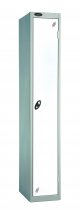 Single Metal Storage Locker | Single Door | 1780 x 305 x 380mm | Silver Carcass | White Door | Hasp & Staple Lock | Probe