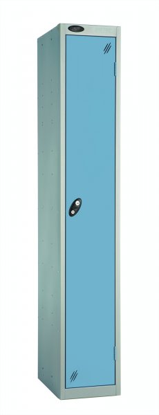 Single Metal Storage Locker | Single Door | 1780 x 305 x 460mm | Silver Carcass | Ocean Door | Hasp & Staple Lock | Probe