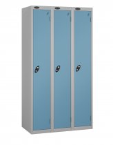 Nest of 3 Metal Storage Lockers | Single Door | 1780 x 305 x 460mm | Silver Carcass | Ocean Door | Hasp & Staple Lock | Probe