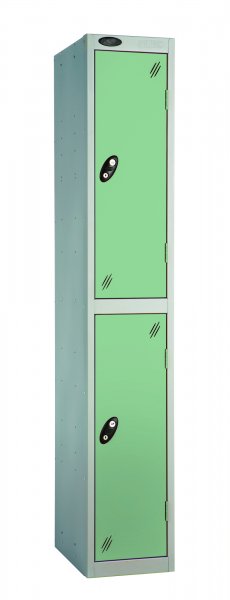 Single Metal Storage Locker | 2 Doors | 1780 x 305 x 305mm | Silver Carcass | Jade Door | Hasp & Staple Lock | Probe