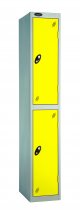 Single Metal Storage Locker | 2 Doors | 1780 x 305 x 305mm | Silver Carcass | Lemon Door | Hasp & Staple Lock | Probe