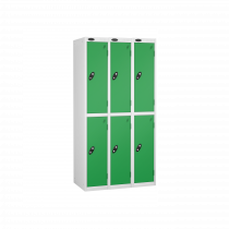 Nest of 3 Metal Storage Lockers | 2 Doors | 1780 x 305 x 380mm | White Carcass | Green Door | Hasp & Staple Lock | Probe