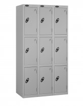 Nest of 3 Metal Storage Lockers | 3 Doors | 1780 x 305 x 305mm | Silver Carcass | Silver Door | Hasp & Staple Lock | Probe