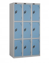 Nest of 3 Metal Storage Lockers | 3 Doors | 1780 x 305 x 380mm | Silver Carcass | Ocean Door | Hasp & Staple Lock | Probe