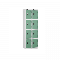 Nest of 2 Metal Storage Lockers | 4 Doors | 1780 x 305 x 305mm | White Carcass | Jade Door | Hasp & Staple Lock | Probe