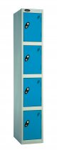 Single Metal Storage Locker | 4 Doors | 1780 x 305 x 380mm | Silver Carcass | Blue Door | Hasp & Staple Lock | Probe