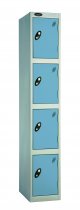 Single Metal Storage Locker | 4 Doors | 1780 x 305 x 380mm | Silver Carcass | Ocean Door | Hasp & Staple Lock | Probe