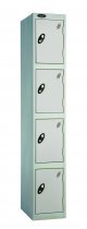 Single Metal Storage Locker | 4 Doors | 1780 x 305 x 460mm | Silver Carcass | Silver Door | Hasp & Staple Lock | Probe