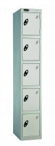 Single Metal Storage Locker | 5 Doors | 1780 x 305 x 305mm | Silver Carcass | Silver Door | Hasp & Staple Lock | Probe