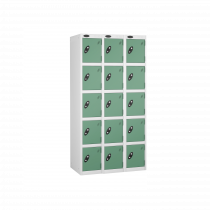 Nest of 3 Metal Storage Lockers | 5 Doors | 1780 x 305 x 305mm | White Carcass | Jade Door | Hasp & Staple Lock | Probe