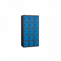 Nest of 3 Metal Storage Lockers | 5 Doors | 1780 x 305 x 305mm | Black Carcass | Blue Door | Hasp & Staple Lock | Probe