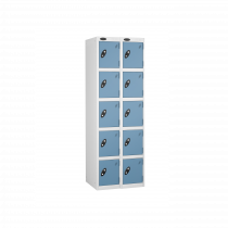 Nest of 2 Metal Storage Lockers | 5 Doors | 1780 x 305 x 380mm | White Carcass | Ocean Door | Hasp & Staple Lock | Probe