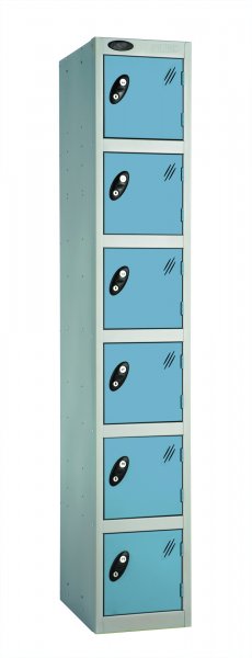 Single Metal Storage Locker | 6 Doors | 1780 x 305 x 460mm | Silver Carcass | Ocean Door | Hasp & Staple Lock | Probe