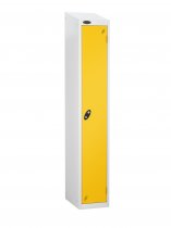 Single Metal Storage Locker | Single Door | 1780 x 305 x 305mm | White Carcass | Yellow Door | Cam Lock | Sloping Top | Probe