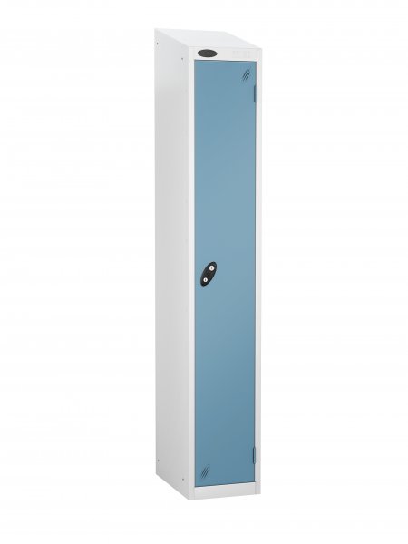 Single Metal Storage Locker | Single Door | 1780 x 305 x 305mm | White Carcass | Ocean Door | Cam Lock | Sloping Top | Probe