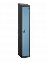 Single Metal Storage Locker | Single Door | 1780 x 305 x 305mm | Black Carcass | Ocean Door | Cam Lock | Sloping Top | Probe