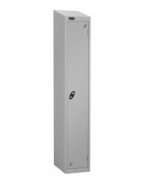 Single Metal Storage Locker | Single Door | 1780 x 305 x 305mm | Silver Carcass | Silver Door | Cam Lock | Sloping Top | Probe