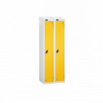 Nest of 2 Metal Storage Lockers | Single Door | 1780 x 305 x 305mm | White Carcass | Yellow Door | Cam Lock | Sloping Top | Probe