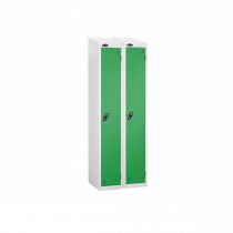 Nest of 2 Metal Storage Lockers | Single Door | 1780 x 305 x 305mm | White Carcass | Green Door | Cam Lock | Sloping Top | Probe