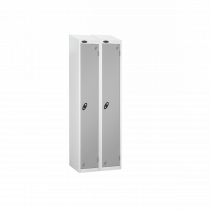 Nest of 2 Metal Storage Lockers | Single Door | 1780 x 305 x 305mm | White Carcass | Silver Door | Cam Lock | Sloping Top | Probe