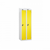 Nest of 2 Metal Storage Lockers | Single Door | 1780 x 305 x 305mm | White Carcass | Lemon Door | Cam Lock | Sloping Top | Probe