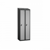 Nest of 2 Metal Storage Lockers | Single Door | 1780 x 305 x 305mm | Black Carcass | Silver Door | Cam Lock | Sloping Top | Probe